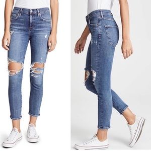 Agolde High Rise Distressed Skinny Jeans Blue Size 27